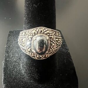 Vintage Judith Jack Hematite and Marcacite size 7 sterling silver ring